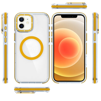 For Apple iPhone 16 (6.1") Transparent back with Colorful Frame Strong Magnetic Circle [Compatible with Magsafe] Slim Shockproof Case Cover Clear Yellow