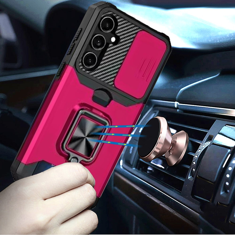 For Samsung Galaxy S26 Wallet Case with Ring Stand & Slide Camera Cover Back Credit Card Slot Holder, Military Grade Case Cover