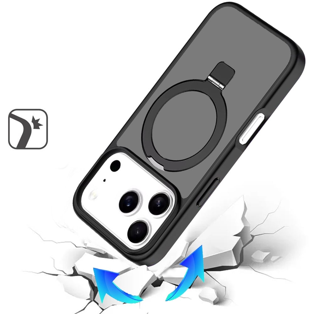 For Apple iPhone 17 Pro (6.3") Magnetic Circle Back with Ring Stand Full Rotation Matte Hybrid Shockproof Case Cover