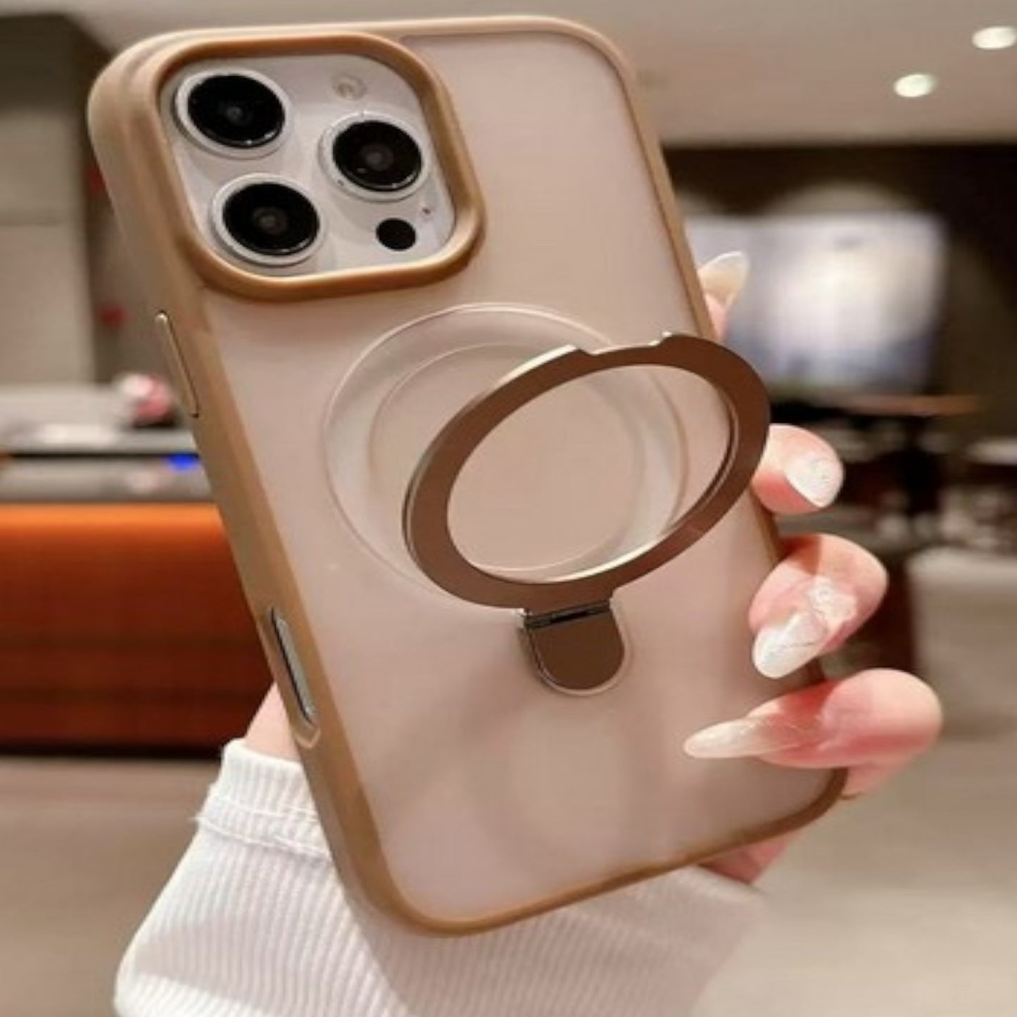 For Apple iPhone 16 (6.1") Translucent Matte Finish, MagSafe Compatible, Built-in Ring Stand, Shockproof Protective Back Case Cover