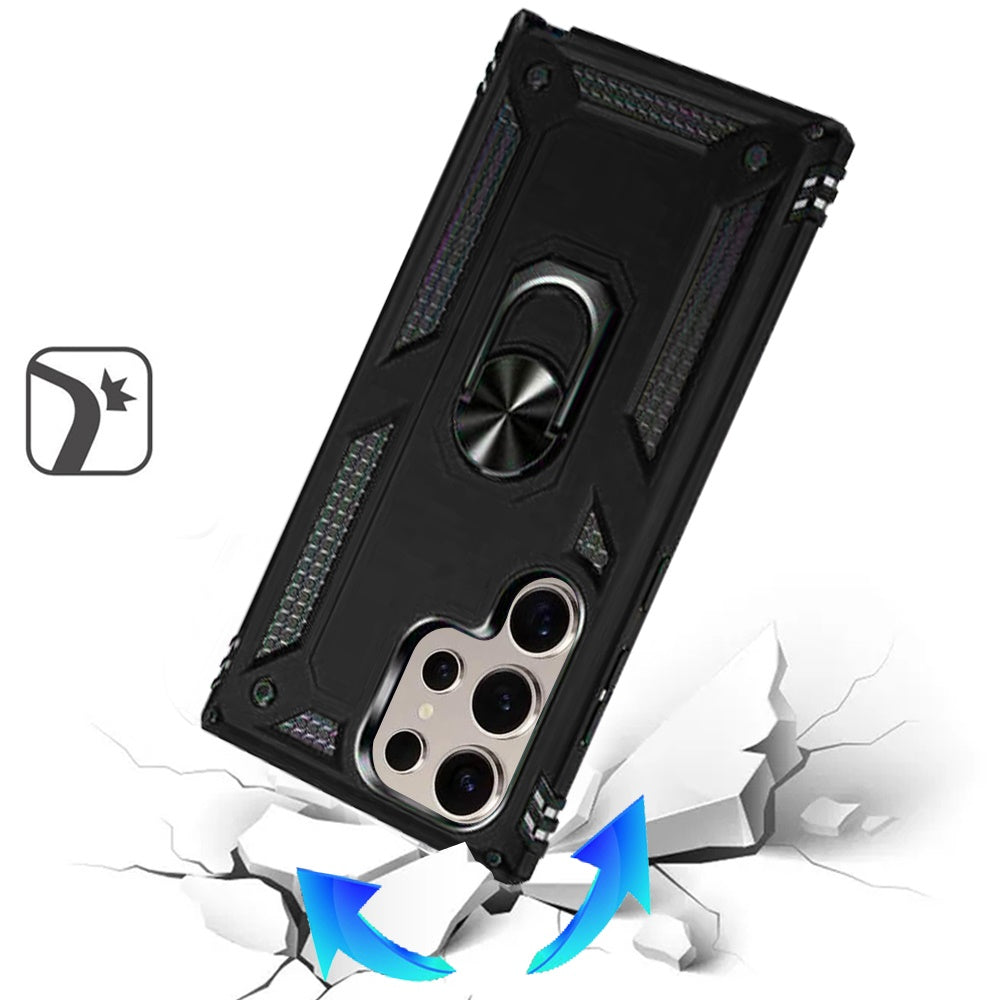 For Samsung Galaxy S25 Ultra Hybrid Shockproof Durable 360 Degree Rotatable Ring Stand Holder Kickstand Fit Magnetic Car Mount Case Cover