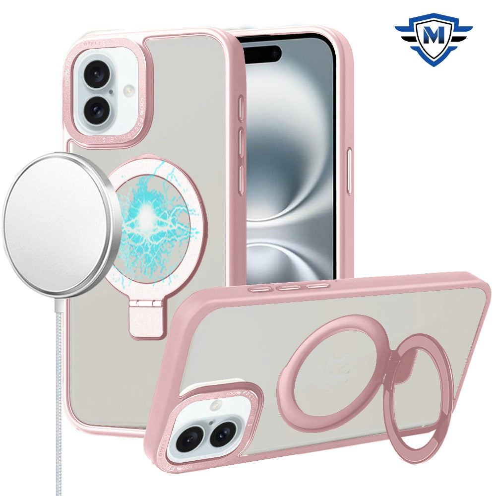For Apple iPhone 16 Pro (6.3") Premium Magnetic Metal Matte Built-in Compatible with MagSafe Stand Hybrid Shock TPU Case Cover