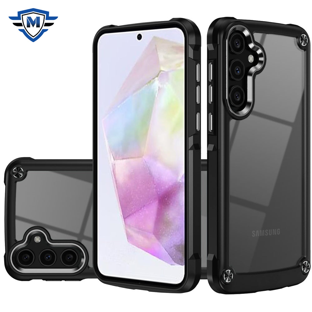 For Samsung Galaxy A36 Ultimate Hybrid Transparent Rubber with Metal Buttons & Camera Edges, Hard TPU Frame Corner Bumper Case Cover
