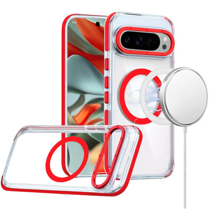 For Google Pixel 9 (6.3 inch) Transparent back with Colorful Frame Strong Magnetic Circle [Compatible with Magsafe] Shockproof Case Cover