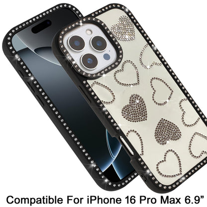 For iPhone 16 Pro Max (6.9") Spread Love Glitter Shimmer Bling Diamond Edge Hybrid Drop Protection Shockproof Design Case Cover