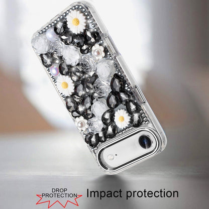 For Apple iPhone 17 Air (6.6") Fashion Daisy Floral Series, Full 3D Bling Crystal Diamonds Sparkling Rhinestone Glitter Hybrid Design Case Cover
