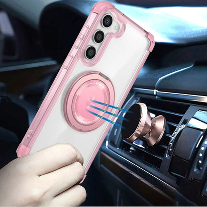 For Samsung Galaxy S22 Magnetic [Compatible with Magsafe] with 360° Rotatable Ring Holder Invisible Stand Transparent Case Cover Pink