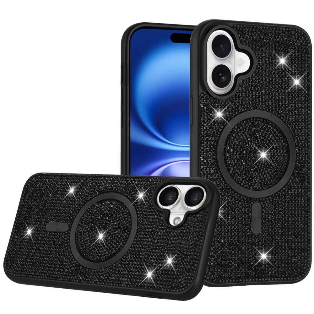 For Apple iPhone 17 (6.3") Sparkly Diamond Bling Case Rhinestone Skin Hybrid with Magnetic Circle, MagSafe Compatible Case Cover