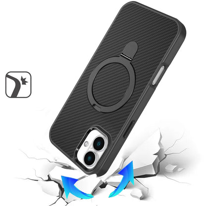 For Samsung Galaxy S26 Hybrid Carbon Fiber Design with MagSafe Compatible [Magnetic Circle], Ring Stand Shockproof Slim TPU Case Cover