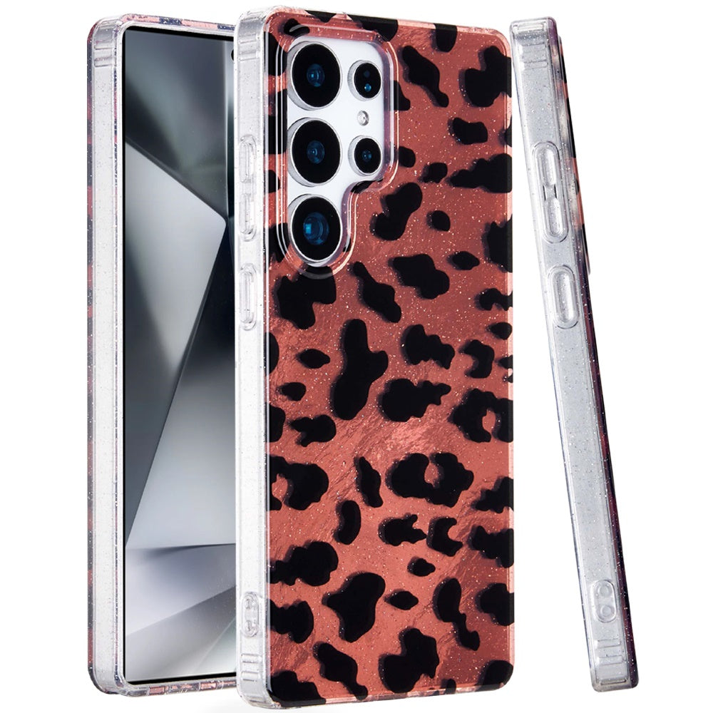 For Samsung Galaxy S25 Ultra Glitter Leopard, Fashion Design Animal Skin Print Slim IMD TPU Dual Layer Shockproof Protective Case Cover