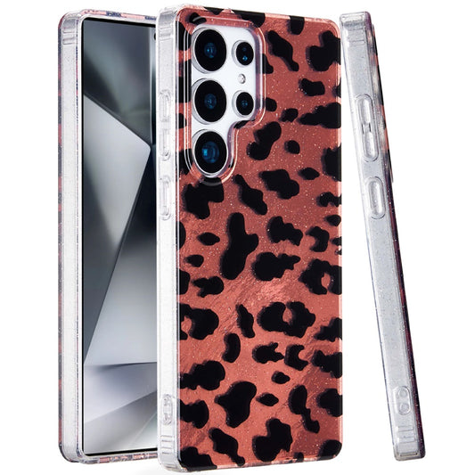For Samsung Galaxy S25 Ultra Glitter Leopard, Fashion Design Animal Skin Print Slim IMD TPU Dual Layer Shockproof Protective Case Cover