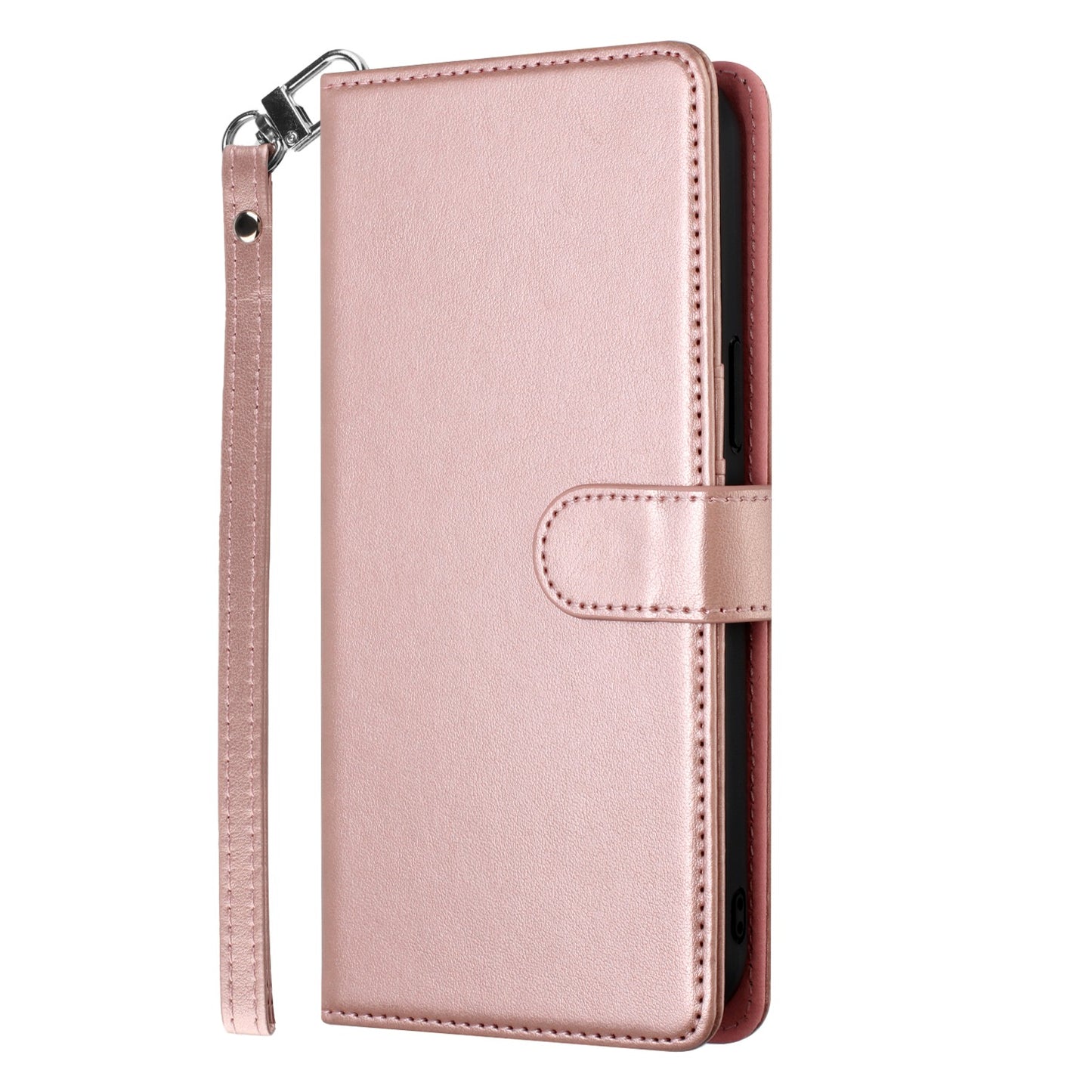 For Apple iPhone 16 Plus (6.7") Deattachable PU Leather Hybrid Wallet Money Credit Card Holder Support Magsafe Charger Case Cover Rose Gold