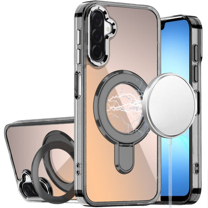 For Samsung Galaxy A17 5G Chrome Hybrid with Rotating Magnetic Circle Ring Stand, Slim Shockproof Hybrid Case Cover Cosmic Orange