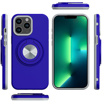 For Apple iPhone 13 Pro Metal Matte Hybrid with Invisible Rotational Ring Stand, Car Mount Friendly, Military Grade Slim Fit Sturdy Case Cover Blue