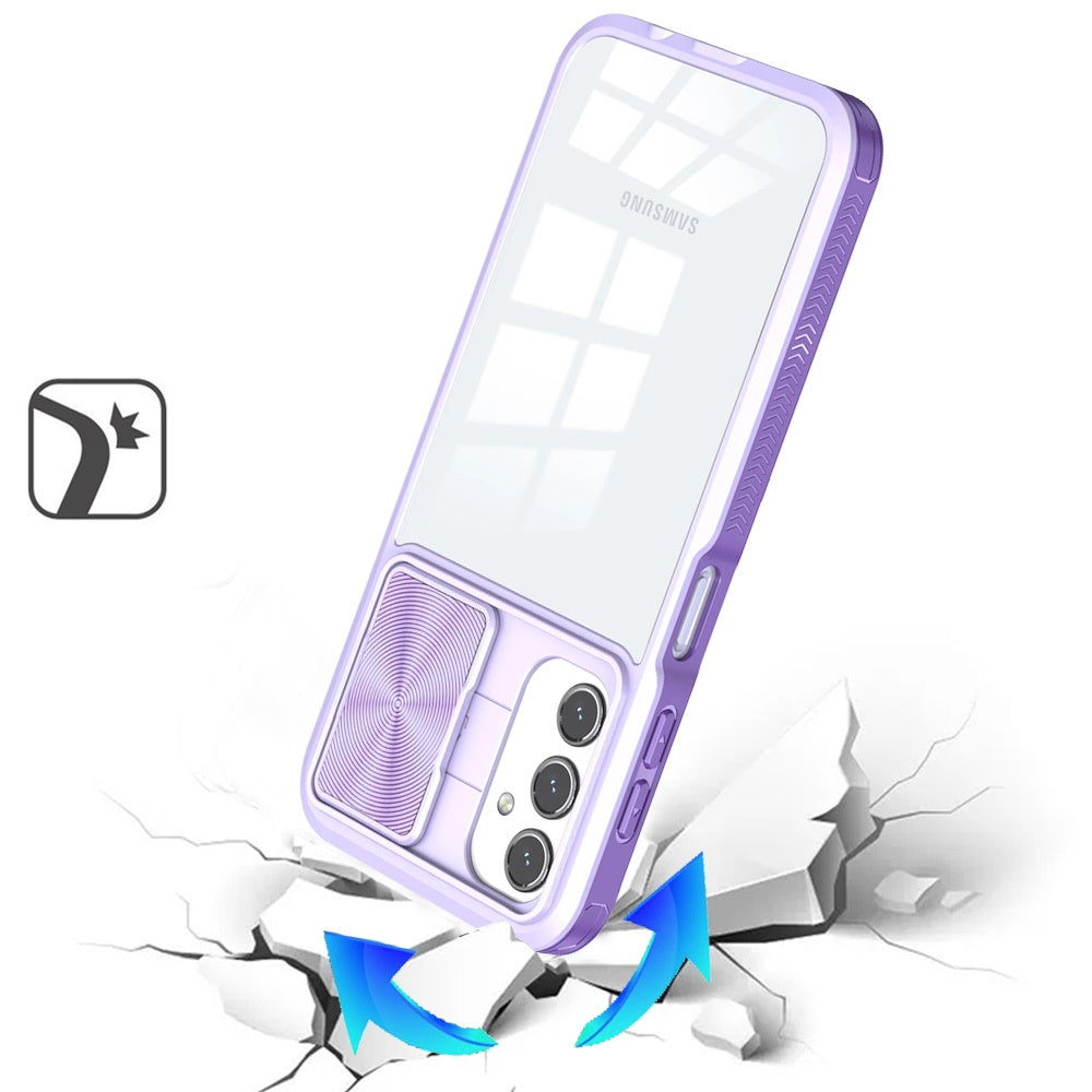 For Samsung Galaxy S25 Fan Edition /Galaxy S25 FE Hybrid Cases with Sliding Camera Cover Transparent Shockproof Bumper TPU Protective Case Cover Purple
