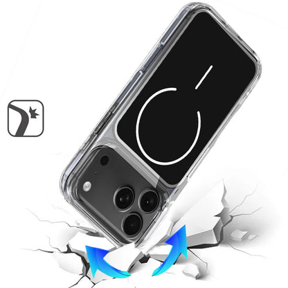 For Apple iPhone 17 Pro (6.3") Metallic Transparent Magnetic Hybrid MagSafe Compatible Shockproof Protection Anti Scratch Secure Grip Clear Back Design Case Cover