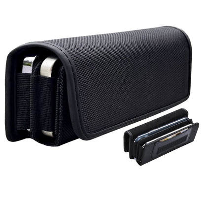 For Apple iPhone 16 Plus (6.7") Universal Dual Phone Holster Horizontal Pouch for 2 Phones, Double Decker Belt Clip Case with Credit Card Slots Wallet Cover [Black]