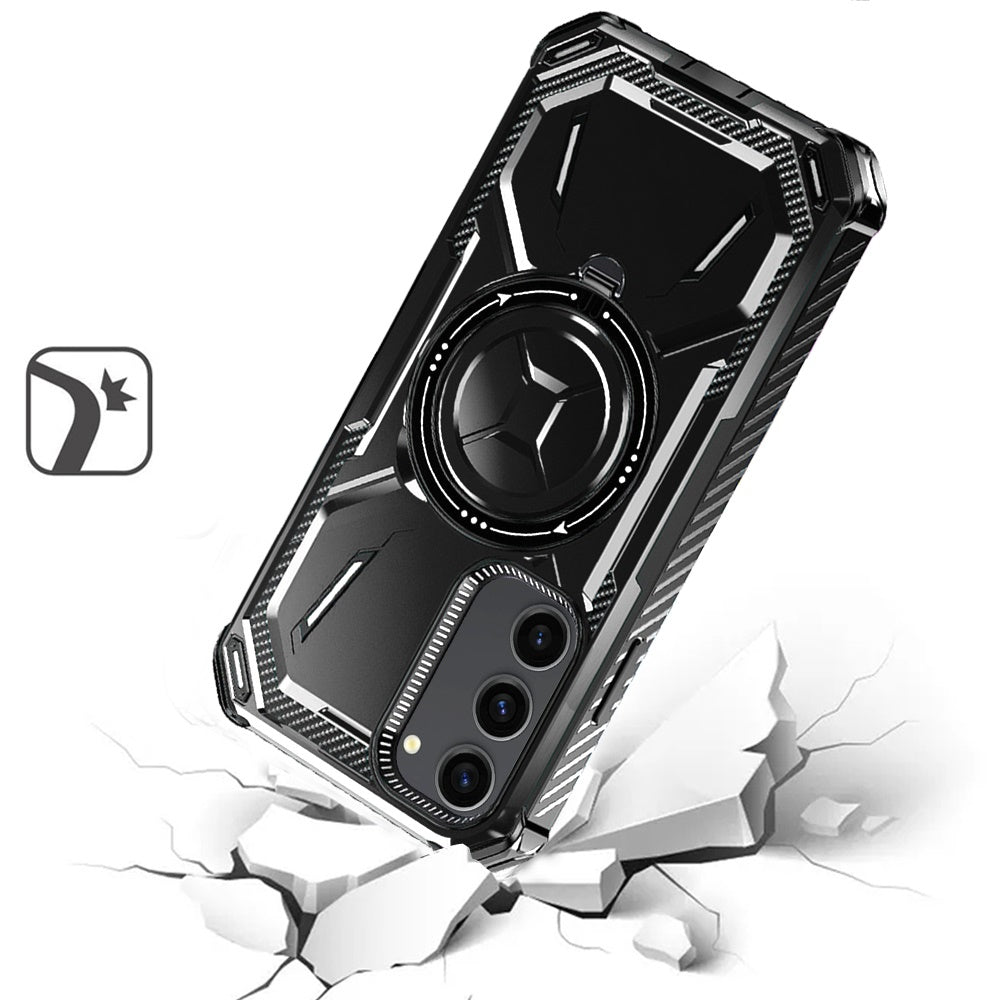 For Samsung Galaxy S22 5G Shockproof Hybrid Magnetic Ring Case - 360° Rotatable Stand with MagSafe Compatibility Case Cover Black