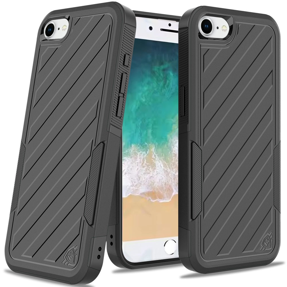 For Apple iPhone 17E /16E Hybrid lined shockproof dual layer Rugged 2in1 Hard PC & Silicone TPU Non Slip Textured Tough Armor Case Cover Black