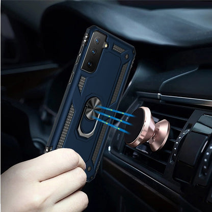 For Samsung Galaxy S21 Fan Edition / S21 FE Hybrid Shockproof Durable 360 Degree Rotatable Ring Stand Holder Kickstand Fit Magnetic Car Mount Case Cover Black