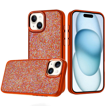 Phone Case for iPhone 15 (6.1") Crystal Glass Bling Diamond Metallic Edge Shockproof Durable Protective Clear Hybrid Stylish Premium Design Cover Cosmic Orange