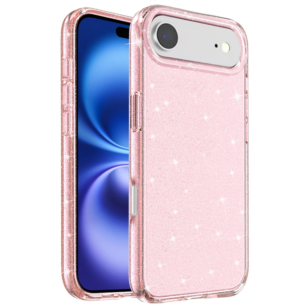 For Apple iPhone 17 AIR Transparent Glitter Shiny Sparkle Bling TPU Rubber Hard Back Hybrid Frame Shockproof Case Cover