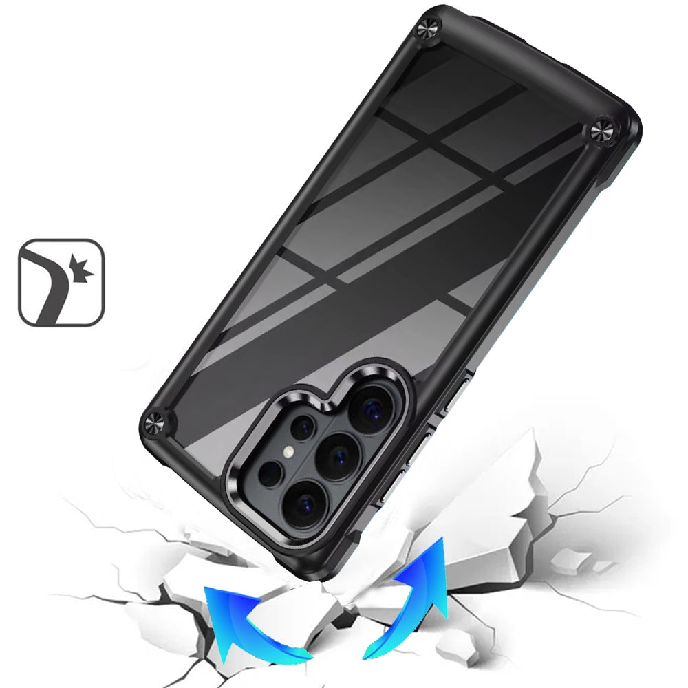 For Samsung Galaxy S26 Ultra Hybrid Transparent Rubber with Metal Buttons & Camera Edges Hard TPU Corner Frame Bumper Case Cover