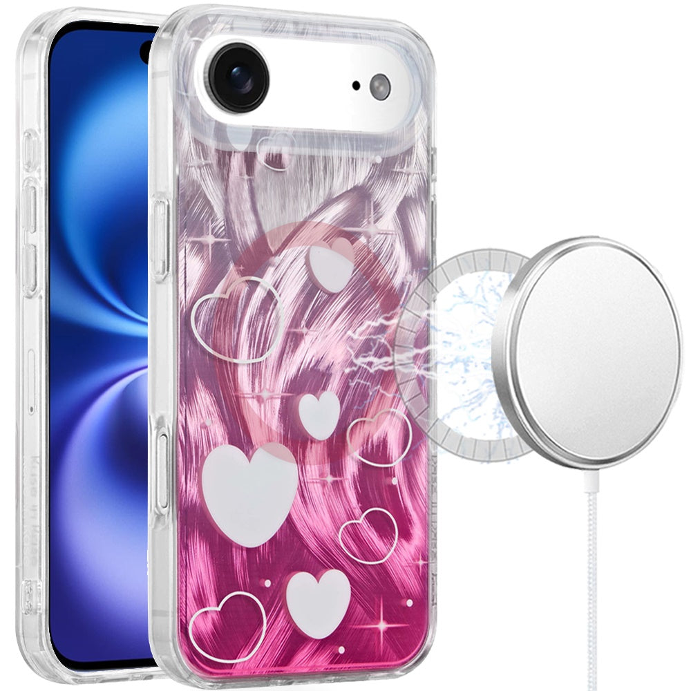 For Apple iPhone 17 AIR Stylish Pattern Fashion IMD Printed Design TPU Double Layer Slim Shockproof with Magnetic Back Case Cover Gradient Pink Heart