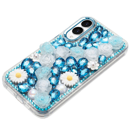 For Samsung Galaxy S25 Edge Fashion Daisy Floral Series, Full 3D Bling Crystal Diamonds Sparkling Rhinestone Glitter Hybrid Design Case Cover