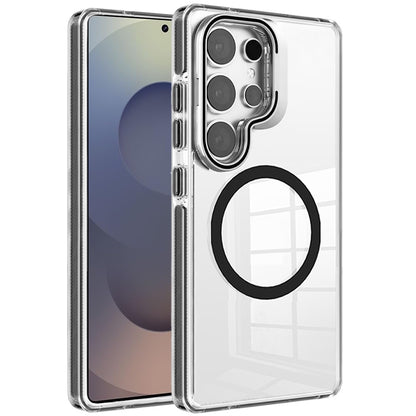 For Apple iPhone 16 (6.1") Built-in Camera Kick-Stand, Compatible with MagSafe, Transparent Colorful Edged Tough Hybrid TPU Case Cover Clear Black