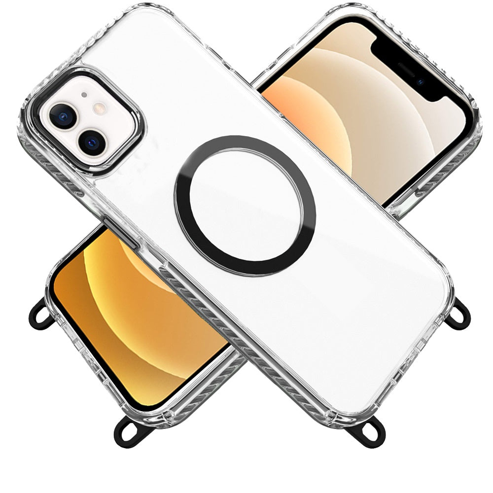 For Apple iPhone 16 Pro (6.3") Clear Magnetic Frame PC Back Shockproof Protective Case with Detachable Lanyard Strap, Compatible with MagSafe Case Cover