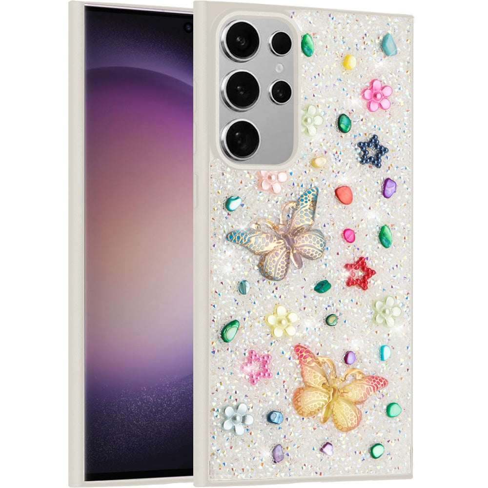 For Samsung Galaxy S23 Ultra Diamond Butterfly 3D Glitter Bling Design, Slim Hybrid Sparkle Protective Cover TPU for Women Girls Case Cover