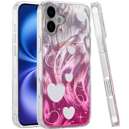 For Apple iPhone 17 Pro Stylish Pattern Fashion IMD Printed Design TPU Double Layer Slim Shockproof with Magnetic Back Case Cover Gradient Pink Heart