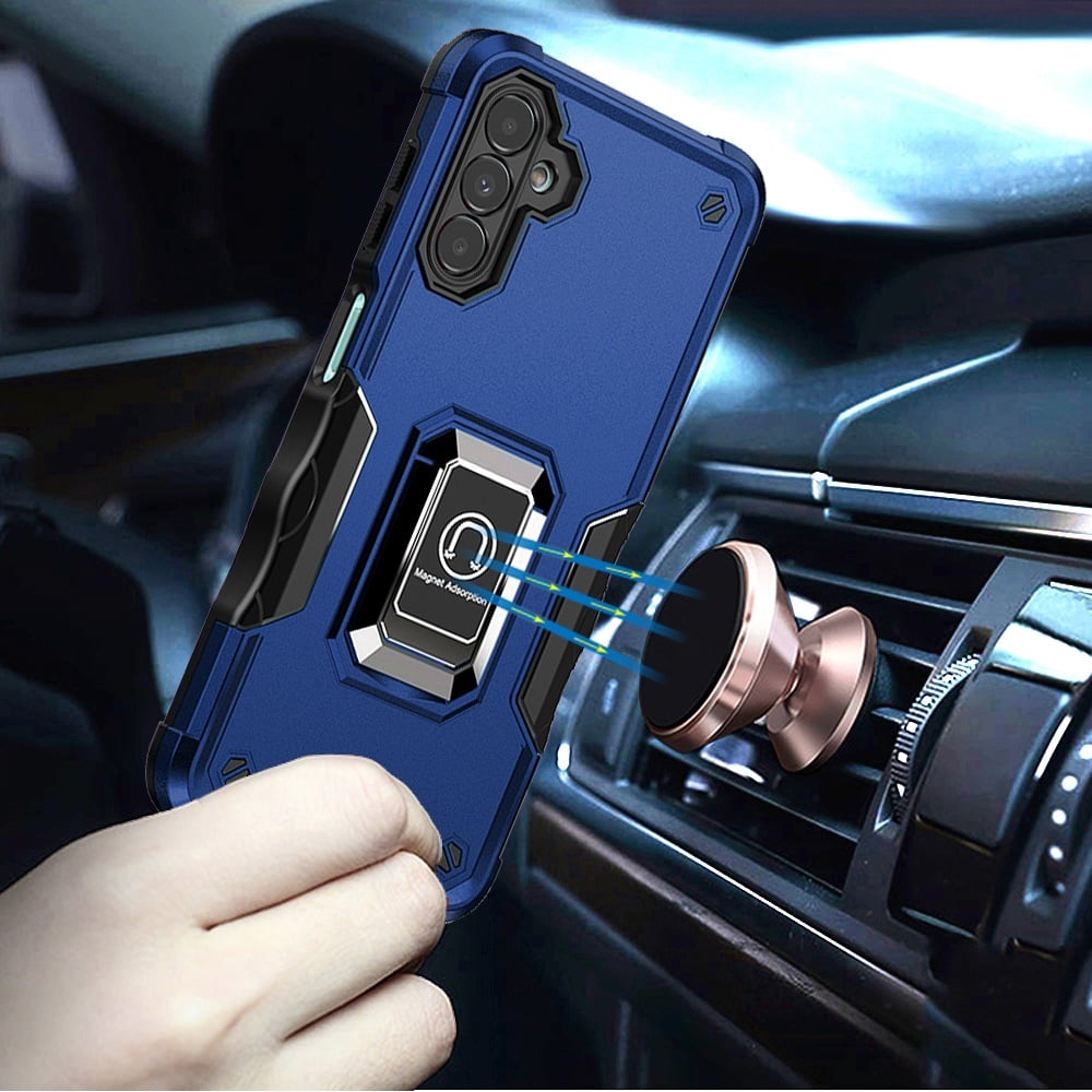 For Samsung Galaxy A13 4G Hybrid Stand Magnetic Ring Holder Kickstand Heavy Duty Rugged Drop Silicone & Hard PC Shockproof Case Cover Blue