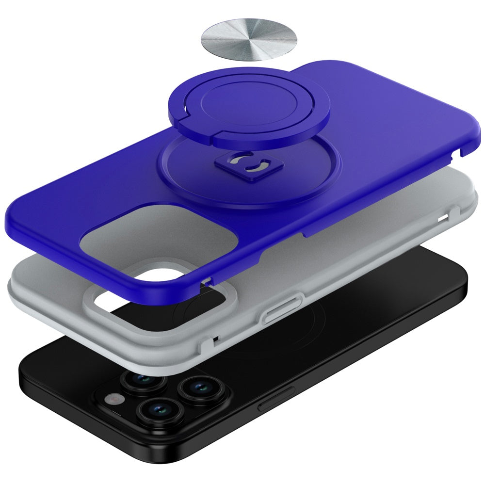 For Apple iPhone 13 Pro Metal Matte Hybrid with Invisible Rotational Ring Stand, Car Mount Friendly, Military Grade Slim Fit Sturdy Case Cover Blue