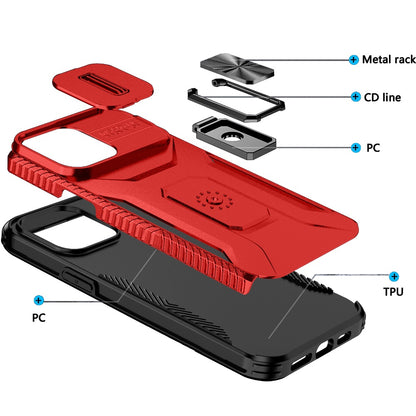 For Apple iPhone 13 Pro Max Case, Camera Cover with Magnetic Rotation Ring Stand, Military Grade Hybrid Hard TPU Shockproof Case Cover Red