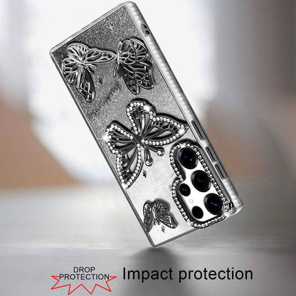 For Samsung Galaxy S26 Ultra Luxury Butterfly Sparkle Glitter Diamond Crystal Rhinestone Shimmer Bling Plating Thick TPU Hard PC Case Cover