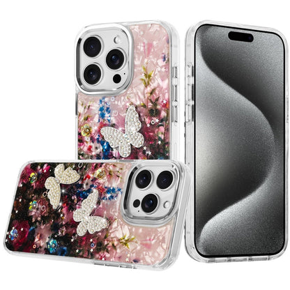 For Samsung Galaxy A36 Epoxy Glitter Flowers Bling 3D Butterfly Fashion TPU Hybrid with Shockproof Protection Case Cover