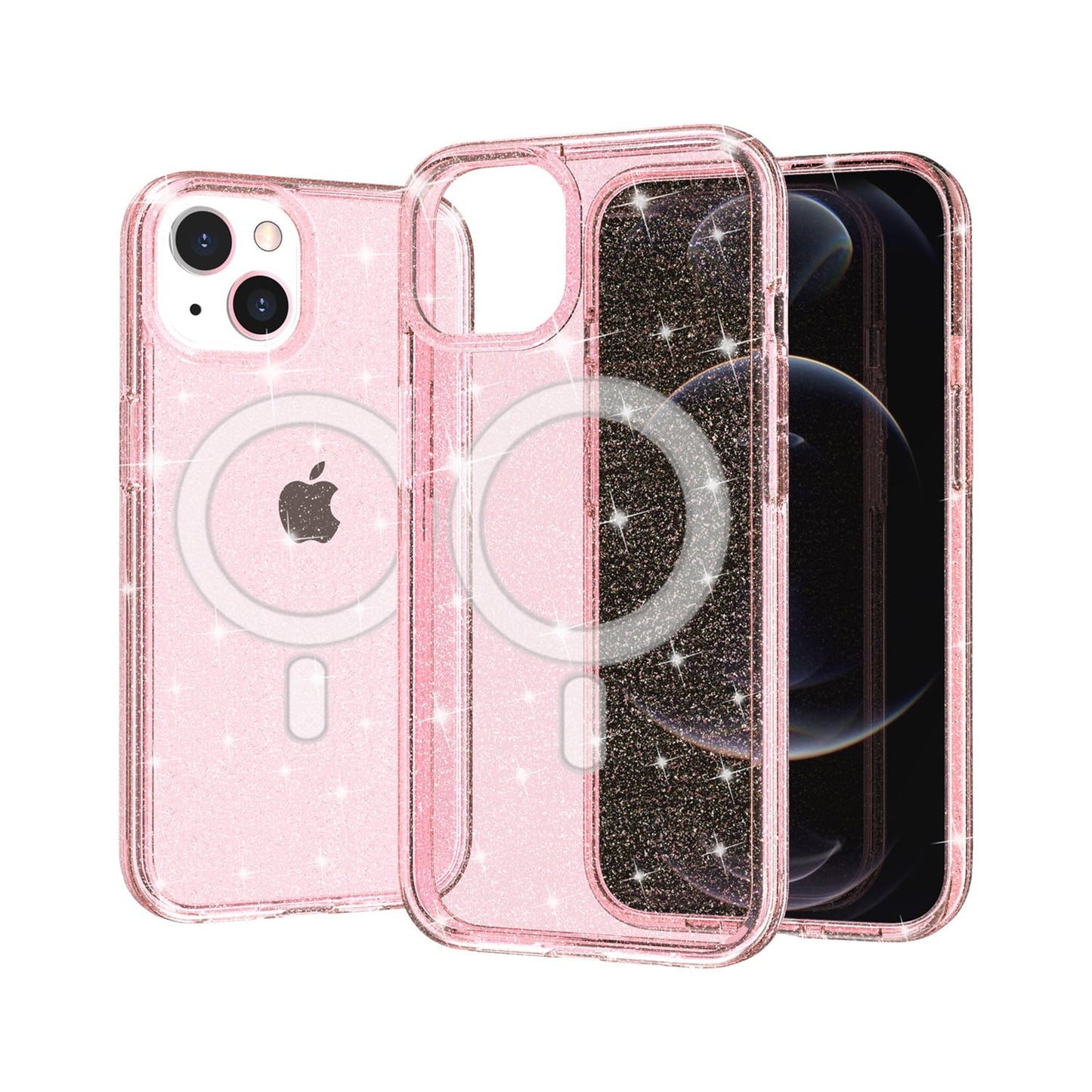 For iPhone 12 / iPhone 12 Pro (6.1") MagSafe Compatible Glitter Sparkle Bling Hybrid Case with Magnetic Circle, Slim TPU & Hard PC Frame Case Cover Clear