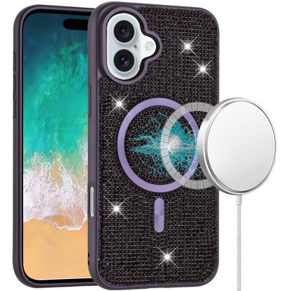 For Apple iPhone 16 Plus (6.7") Diamond Sparkly Bling Design Rhinestone Hybrid Skin TPU with Magnetic Circle MagSafe Compatible Case Cover