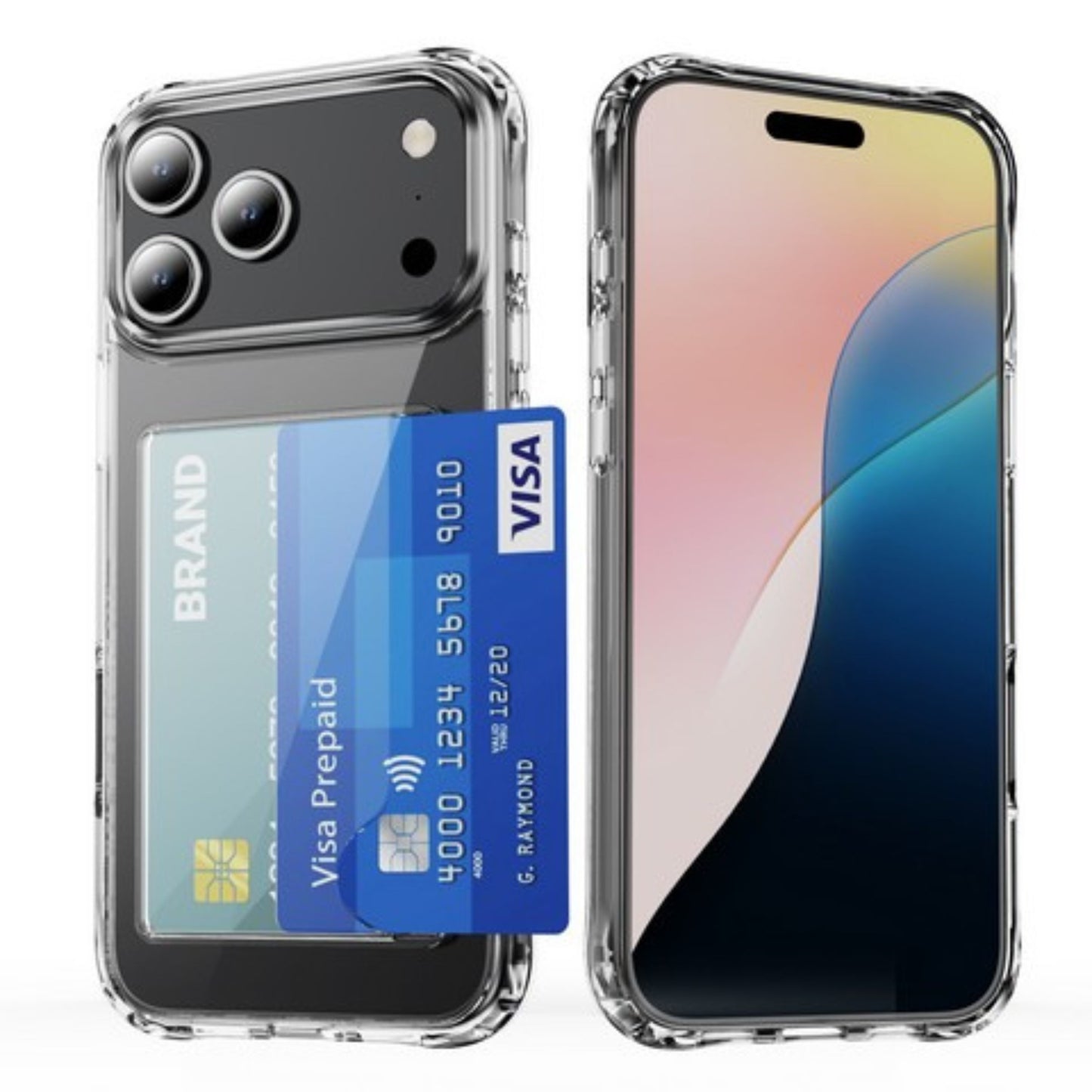 For Apple iPhone 17 Pro Acrylic TPU Clear Case Hold 2 Credit Card Slots, Slim Protective Wallet Cover Silicone Hybrid Case Cover Clear