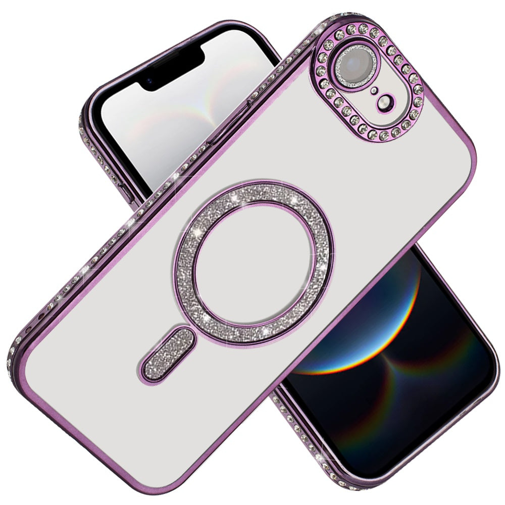 For Apple iPhone 17E /16E Glitter Magnetic Circle Diamond Thick TPU Hybrid Shockproof Secure Grip Compatible with Magsafe Case Cover