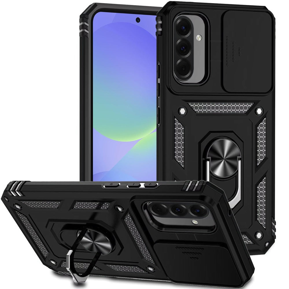 For Samsung Galaxy A57 Hybrid Ring Shockproof with 360° Rotate Ring Kickstand, Camera Lens Protection, Soft Edge Bumper Case Cover