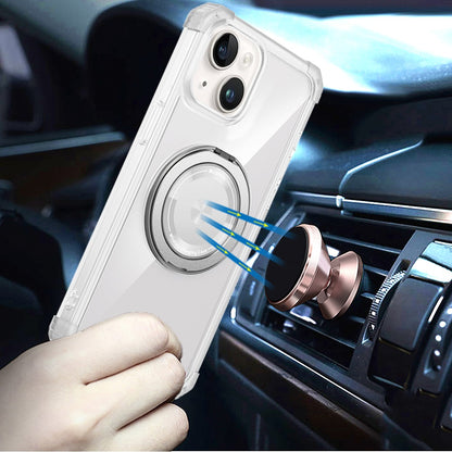 For iPhone 15 (6.1") Magnetic [Compatible with Magsafe] with 360° Rotatable Ring Holder Invisible Stand Transparent Case Cover Clear