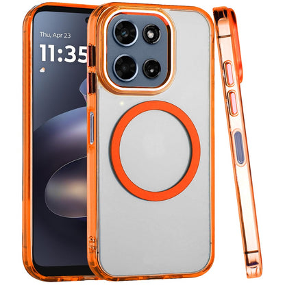 For Motorola Moto G Stylus 5G 2026 /2025 Transparent Back Hybrid Case - Magnetic Circle, Color Frame, Metal Buttons, MagSafe Compatible Case Cover Cosmic Orange