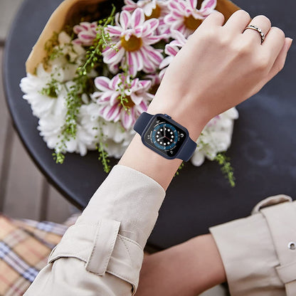 For Apple Watch Size 45mm Hard PC Electroplate Frame Face Full Coverage Protective with Tempered Glass Screen Protector Case Cover