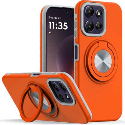 For Motorola Moto G Power 5G 2026 /2025 Metal Matte Hybrid with Invisible Rotational Ring Stand, Car Mount Friendly, Military Grade Slim Fit Sturdy Case Cover Cosmic Orange