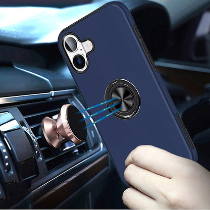 For Apple iPhone 17 Hybrid 360 Degree Rotatable Metal Invisible Ring Stand Holder Slim Fit Magnetic Car Mount Shockproof Case Cover