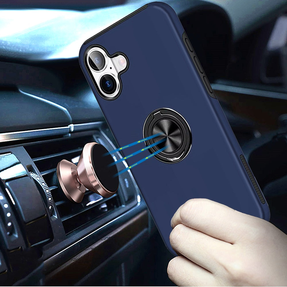 For Apple iPhone 17 AIR Hybrid 360 Degree Rotatable Metal Invisible Ring Stand Holder Slim Fit Magnetic Car Mount Shockproof Case Cover