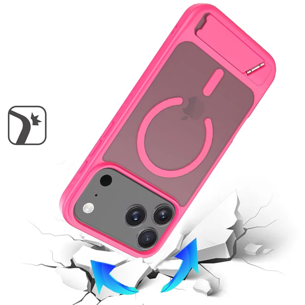 For Apple iPhone 17 Pro (6.3") Matte Magnetic Circle Back TPU Hybrid Drop Protection with Metal Kickstand Shockproof Design Case Cover